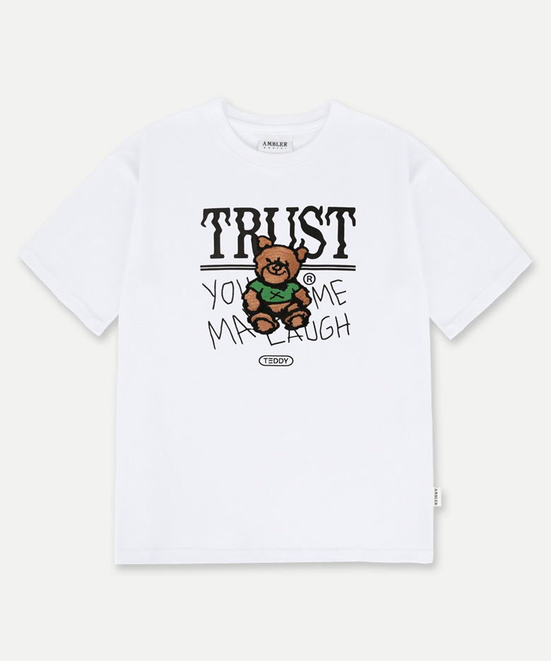 엠블러 남여공용 Trust bear 오버핏 반팔 티셔츠 AS1105 (화이트)