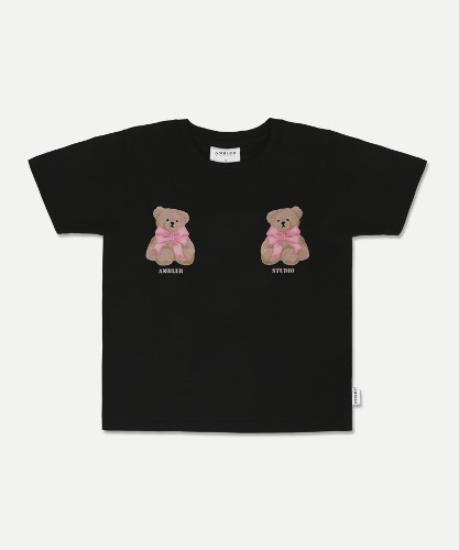 엠블러 Ribbon bear 크롭 반팔 티셔츠 ACR501 (블랙)