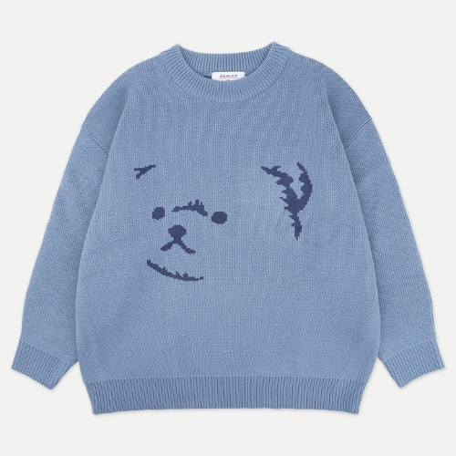 엠블러 Bear Face 남여공용 오버핏 스웨터 니트 AKN201 (BLUE)