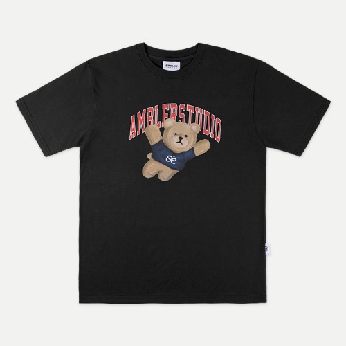 엠블러 남여공용 Superman Bear 오버핏 반팔 티셔츠 AS918 (블랙)