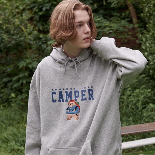 엠블러 Camper Bear 남여공용 오버핏 기모 후드 티셔츠 AHP903 (멜란지)