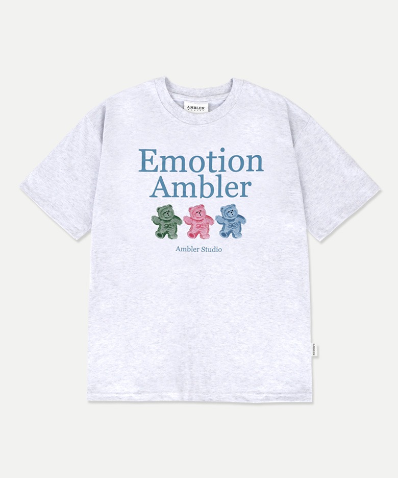 엠블러 남여공용 Emtion Bear 오버핏 반팔 티셔츠 AS1111 (백멜란지)