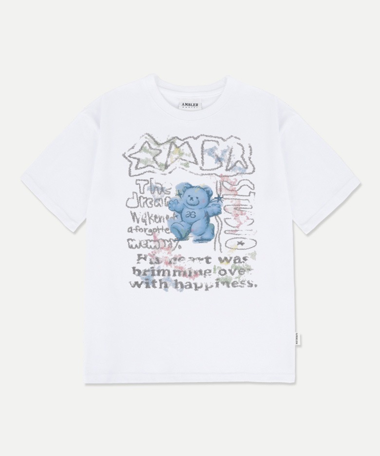 엠블러 남여공용 Blue bear in the dream 오버핏 반팔 티셔츠 AS1101 (화이트)