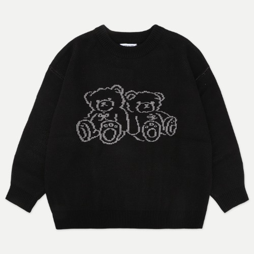 엠블러 Two teddy bears 남여공용 오버핏 스웨터 니트 AKN202 (BLACK)