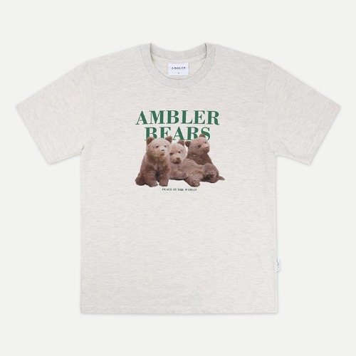 엠블러 남여공용 Three Bears 오버핏 반팔 티셔츠 AS919 (오트밀)