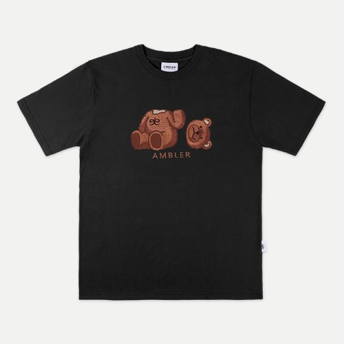 엠블러 남여공용 Oops bear 오버핏 반팔 티셔츠 AS901 (블랙)