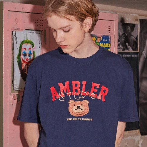 엠블러 남여공용 Ambler Bear 오버핏 반팔 티셔츠 AS906 (네이비)