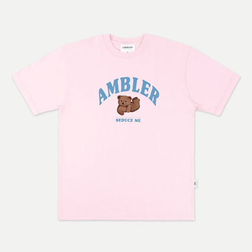 엠블러 남여공용 Sliding Bear 오버핏 반팔 티셔츠 AS907 (핑크)