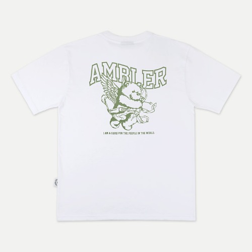 엠블러 남여공용 Cupid Bear 오버핏 반팔 티셔츠 AS932 (화이트)