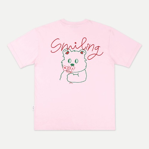 엠블러 남여공용 Smiling 오버핏 반팔 티셔츠 AS928 (핑크)