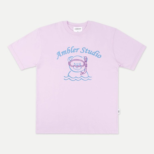 엠블러 남여공용 Snorkeling Bear 오버핏 반팔 티셔츠 AS927 (퍼플)