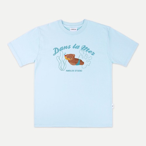 엠블러 남여공용 Dans la mer 오버핏 반팔 티셔츠 AS926 (블루)