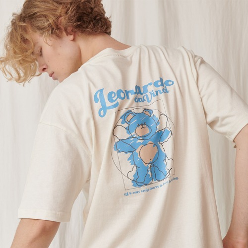 엠블러 남여공용 Davinci Bear 오버핏 반팔 티셔츠 AS923 (크림)