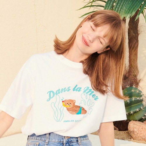엠블러 남여공용 Dans la mer 오버핏 반팔 티셔츠 AS926 (화이트)