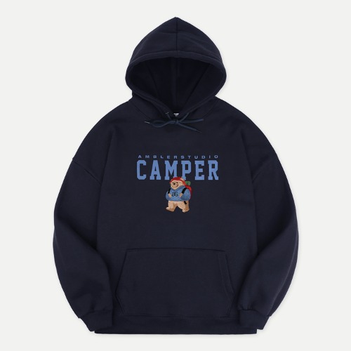 엠블러 Camper Bear 남여공용 오버핏 기모 후드 티셔츠 AHP903 (네이비)