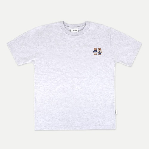 엠블러 남여공용 Twinlook bear 오버핏 반팔 티셔츠 AS902 (백멜란지)