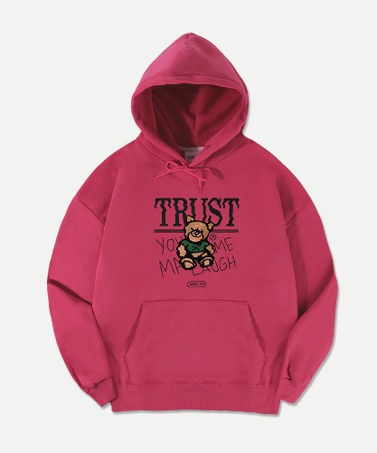 엠블러 남여공용 Trust Bear 오버핏 기모 후드 티셔츠 AHP1008 (마젠타핑크)