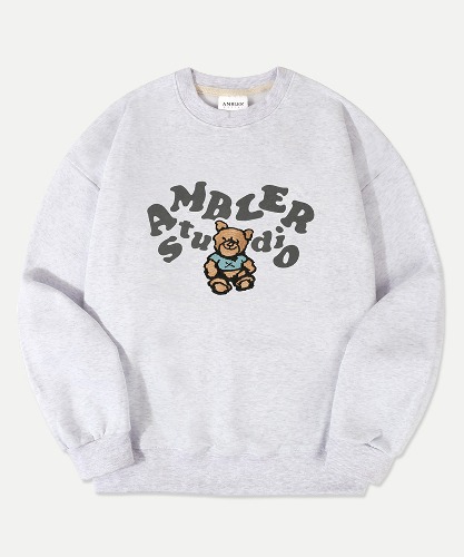 엠블러 남여공용 Original Teddy Bear 오버핏 기모 맨투맨 티셔츠 AMM1115 (백멜란지)