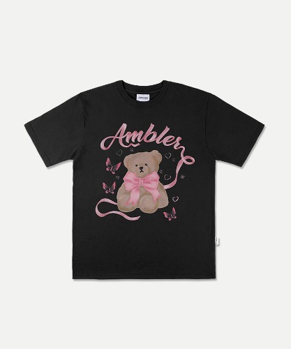 엠블러 남여공용 Balletcore Bear 오버핏 반팔 티셔츠 AS1110 (블랙)