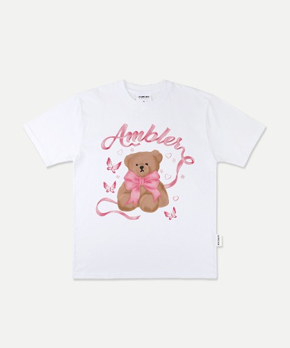 엠블러 남여공용 Balletcore Bear 오버핏 반팔 티셔츠 AS1110 (화이트)