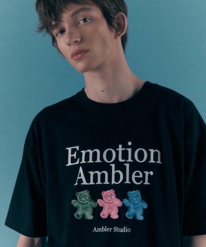 엠블러 남여공용 Emtion Bear 오버핏 반팔 티셔츠 AS1111 (블랙)