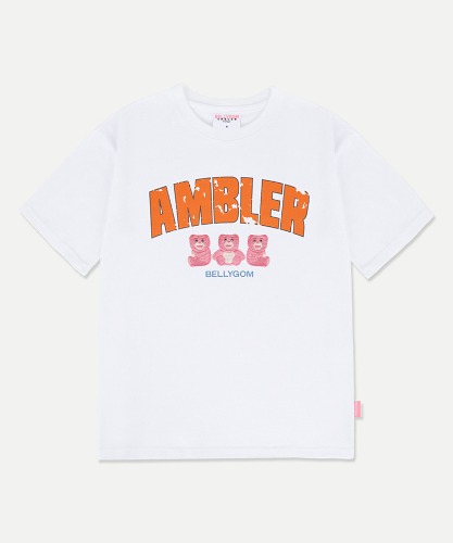 엠블러X벨리곰 남여공용 Three belly 오버핏 반팔 티셔츠 BS304 (화이트)