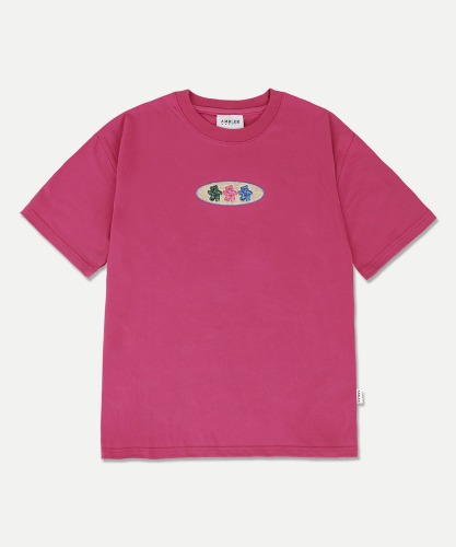 엠블러 남여공용 Circle bear 오버핏 반팔 티셔츠 AS1117 (핑크)