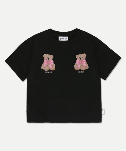 엠블러 Ribbon bear 크롭 반팔 티셔츠 ACR501 (블랙)