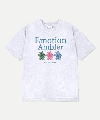 엠블러 남여공용 Emtion Bear 오버핏 반팔 티셔츠 AS1111 (백멜란지)